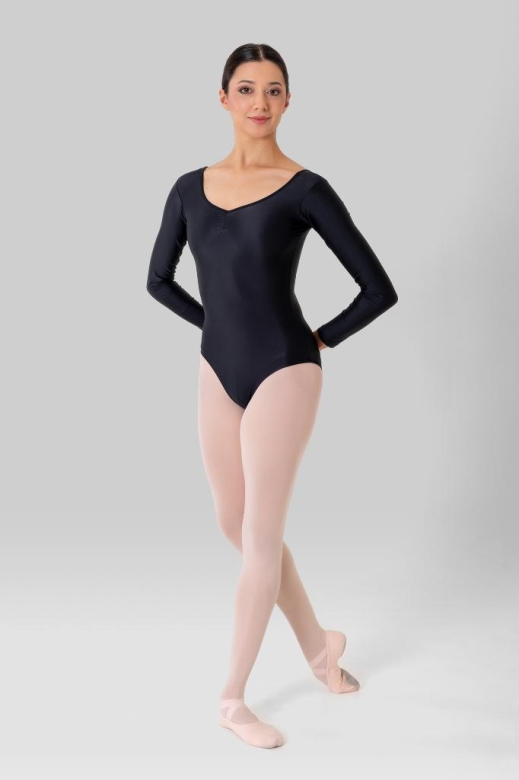 Gymo Dancewear Bale Mayosu Elegant Uzun Kol Siyah