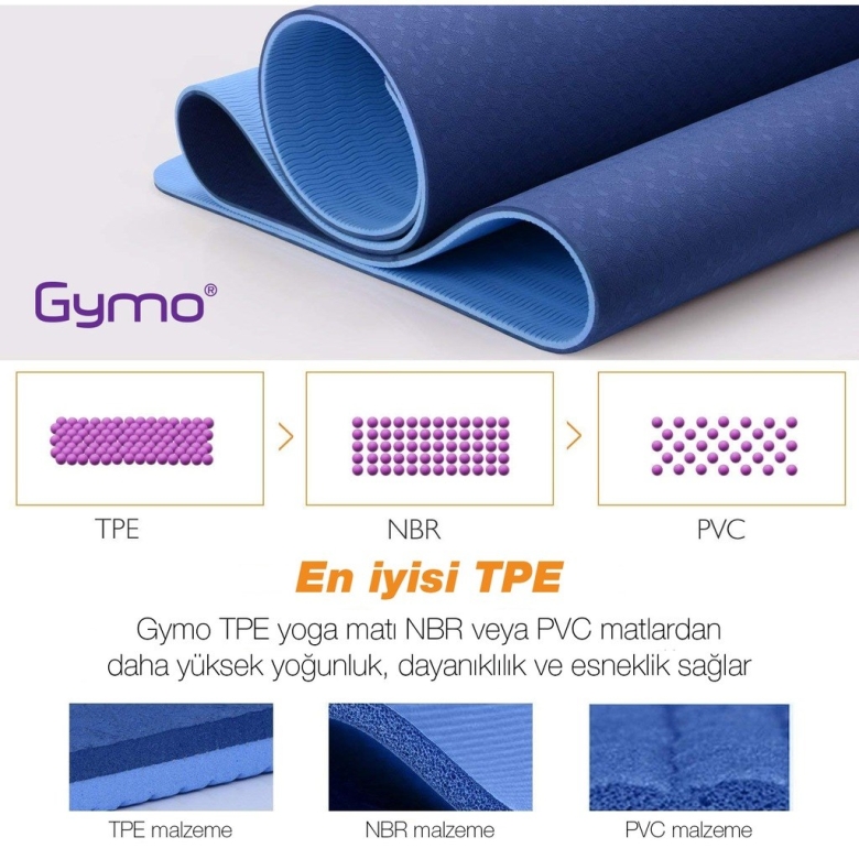 Gymo Ekolojik 6mm TPE Yoga Matı Pilates Minderi Lila Nane Yeşili