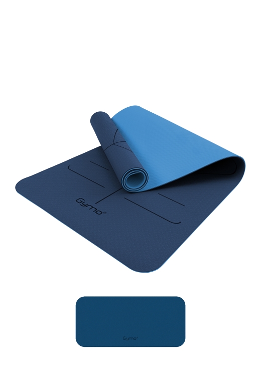 Gymo Hizalamalı 6mm TPE Yoga Matı Pilates Minderi Diz Dirsek Koruyucu Matlı Set Mavi