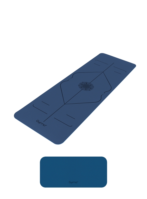 Gymo Hizalamalı 6mm TPE Yoga Matı Pilates Minderi Diz Dirsek Koruyucu Matlı Set Mavi