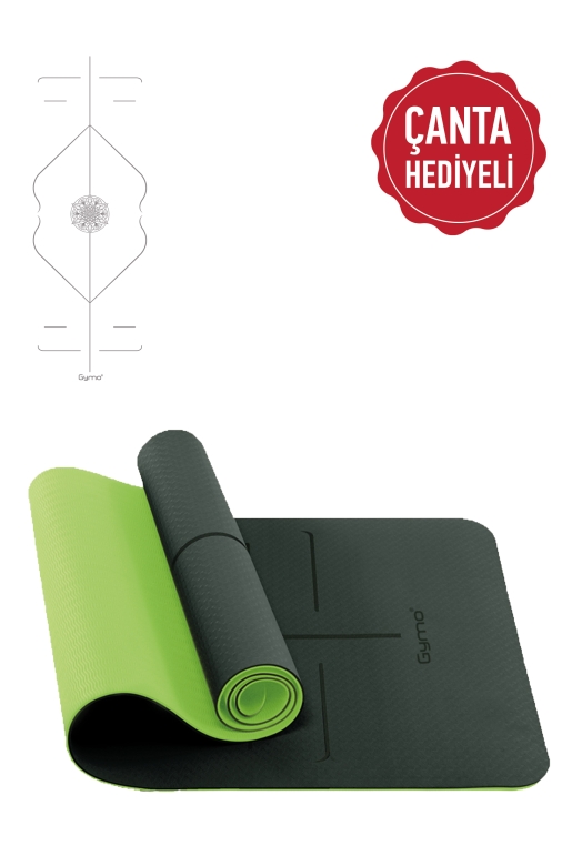Gymo Hizalamalı 6mm TPE Yoga Matı Pilates Minderi Neon Yeşil