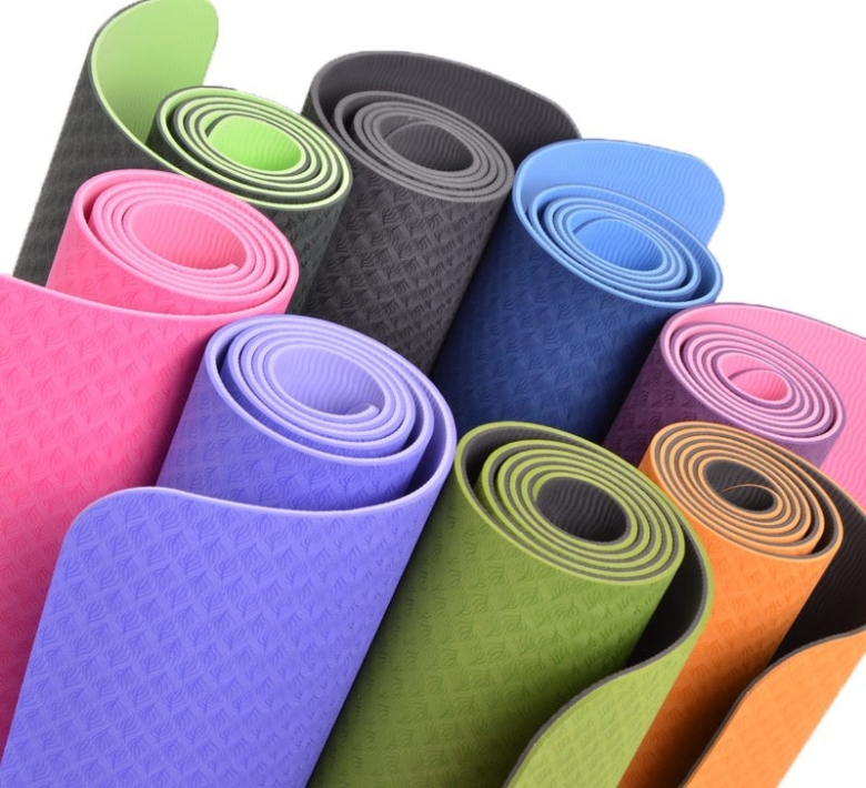Gymo Sembol Hizalamalı 6mm TPE Yoga Matı Pilates Minderi Diz Dirsek Koruyucu Matlı Set Mavi