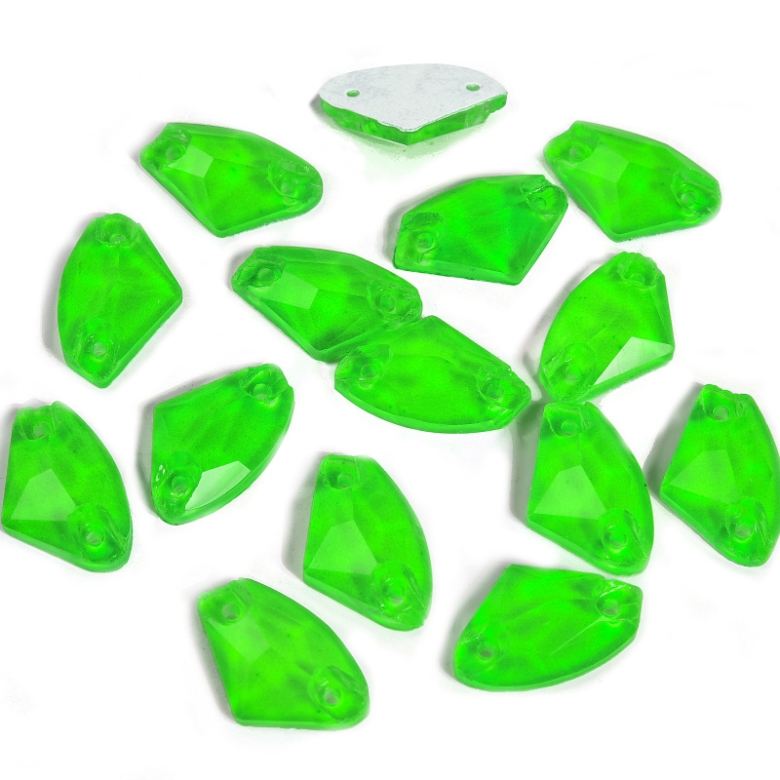 Gymo Premium Kalite Altı Düz Delikli Dikme Kristal Taş AX Shape 9*14mm N02 Emerald Neon (45 Adet)