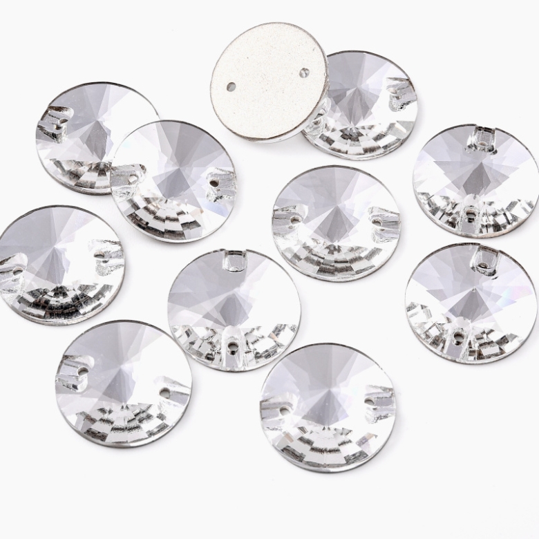 Gymo Premium Kalite Altı Düz Delikli Dikme Kristal Taş Round Rivoli 10mm Crystal (72 Adet)