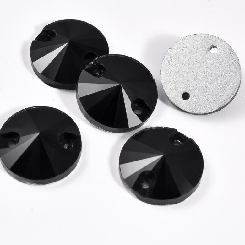 Gymo Premium Altı Düz Delikli Dikme Kristal Taş Round Rivoli 8mm P02 Black (84 Ad)