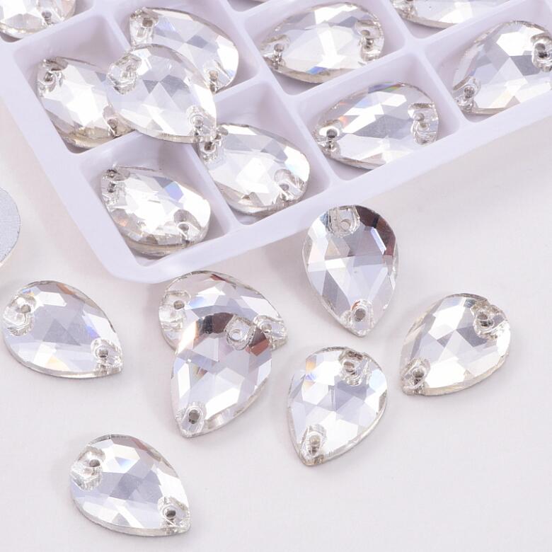 Gymo Premium Altı Düz Delikli Dikme Kristal Taş Teardrop 10.5*18mm Crystal (28 Ad)