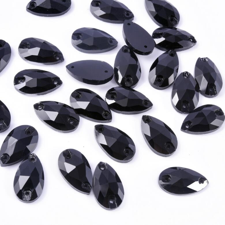 Gymo Premium Altı Düz Delikli Dikme Kristal Taş Teardrop 10.5*18mm P02 Black (28 Ad)