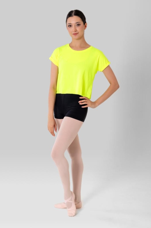 Gymo Crop Top T-Shirt Fosforlu Sarı