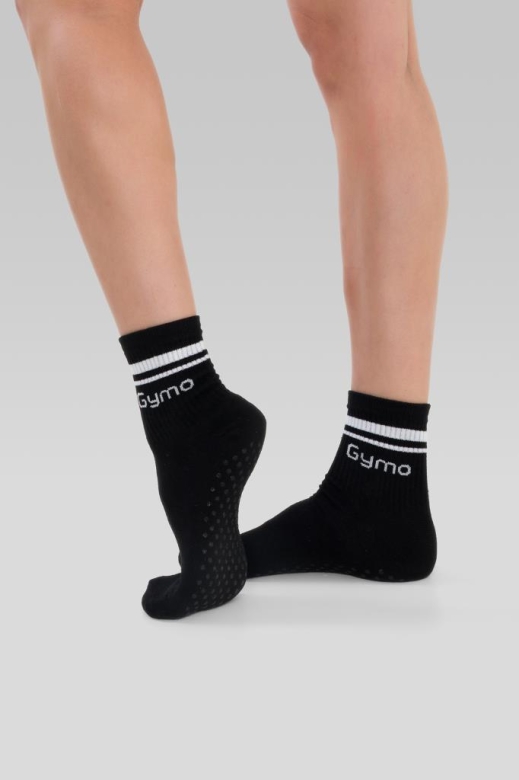 Gymo Sports Logolu Silikon Tabanlı Kaydırmaz Soket Yoga Çorap Siyah