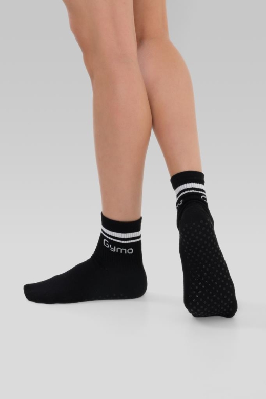 Gymo Sports Logolu Silikon Tabanlı Kaydırmaz Soket Yoga Çorap Siyah