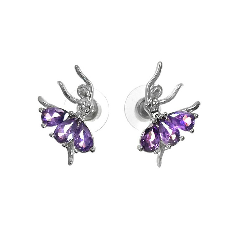 Taşlı Balerin Küpe Mor GRDB30198-4